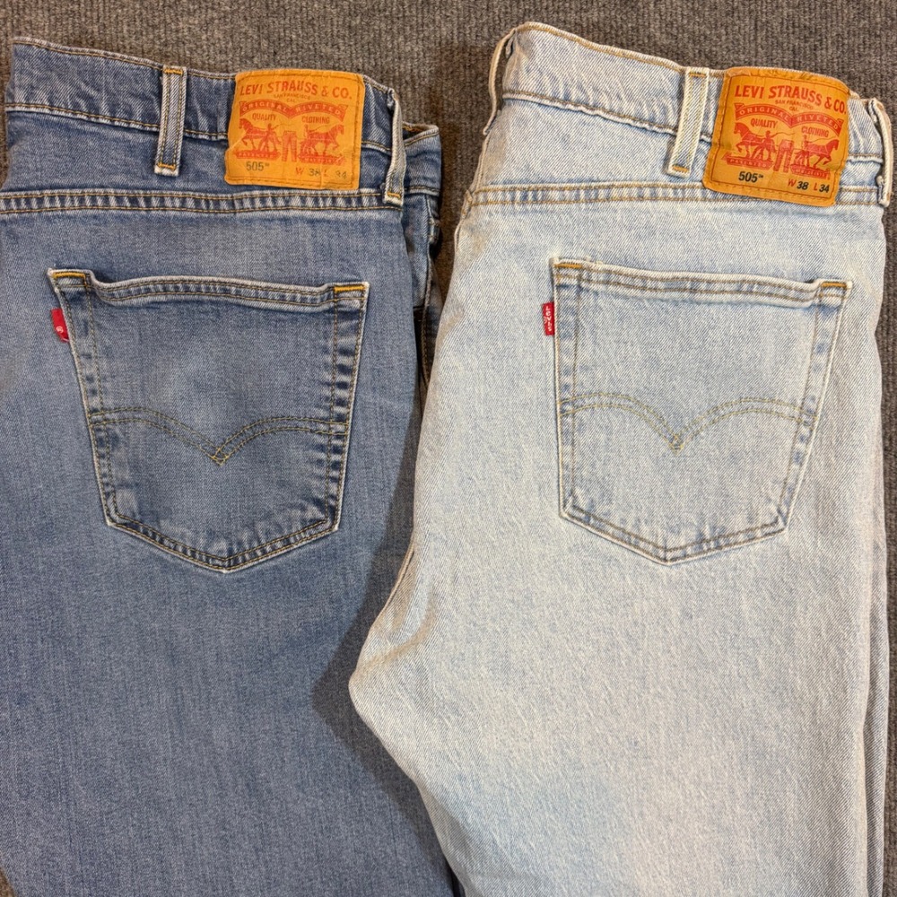 Levis 505 Regular Fit Straight Leg Jeans Mens 38x34 Blue Denim Lot of 2